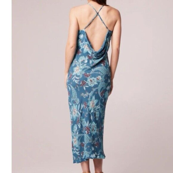 Band Of The Free Audette Teal Floral Halter Midi Dress Women's XS Boho NWT - Picture 2 of 10